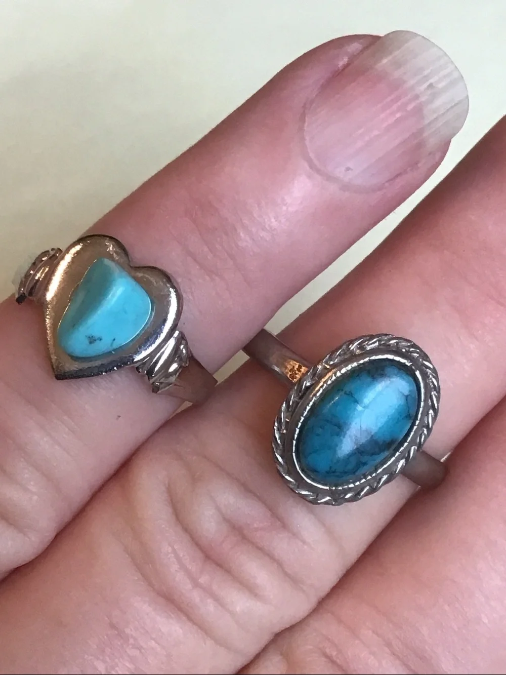 Two Vintage Turquoise Silver-toned Rings, Adjustable